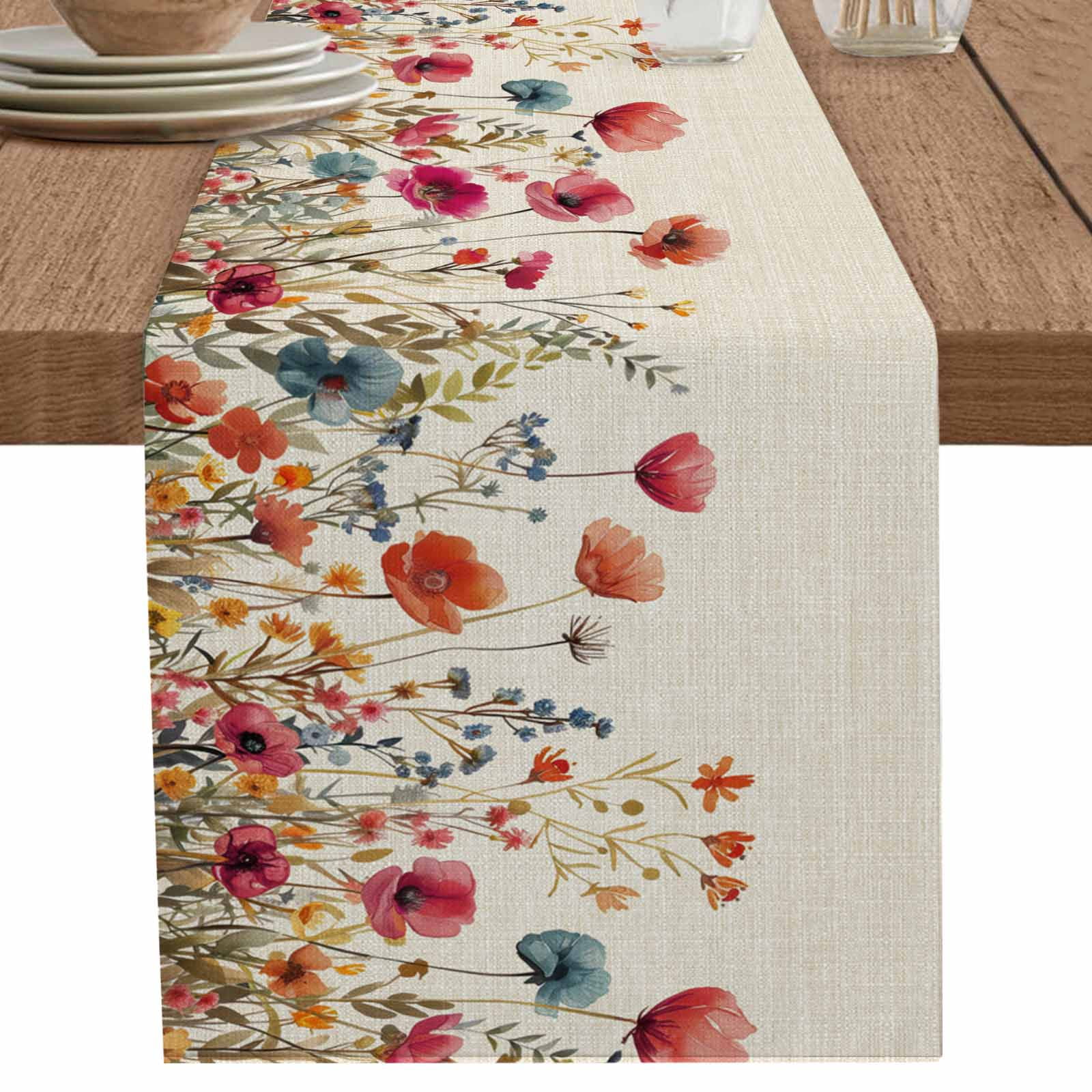 nqOlkjepod Pink Orange Teal Spring Floral Table Runner 72 Inches Long ...