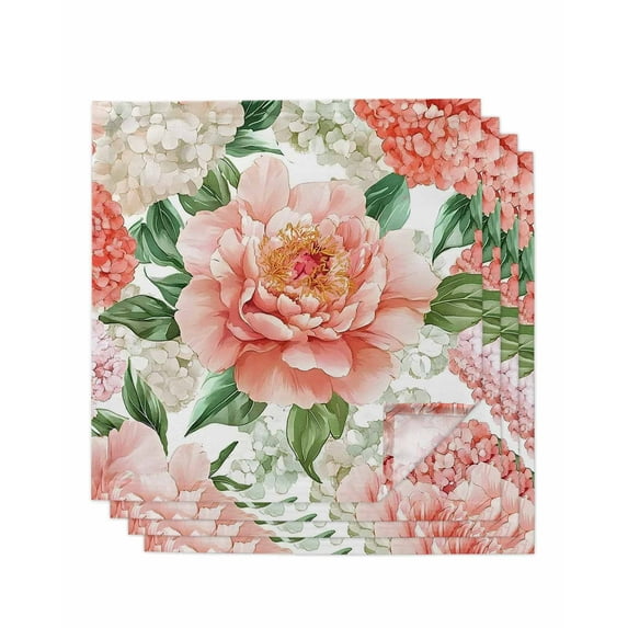 nqOlkjepod Pink Peony Blossom Cloth Napkins Set of 4 Reusable Dinner Napkins, Spring Botanical Floral Watercolor Cocktail Napkin Washable Table Napkins for Wedding/Holiday Party/Baby Shower 20"x20"