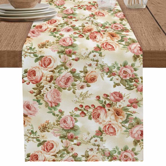 nqOlkjepod Pink Rose Fall Table Runner 48 Inches Long Farmhouse Dress Scarves, Thanksgiving Vintage Pastoral Floral Dining Tablerunner for Coffee Table/Kitchen Island/Party Décor, 13" x 48"