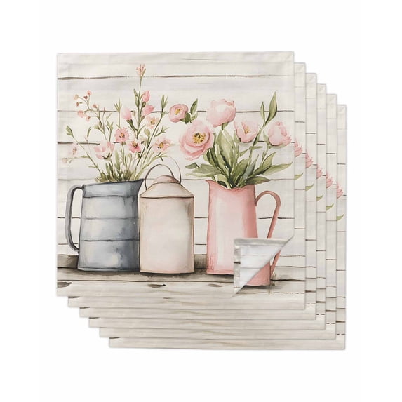 nqOlkjepod Pink Spring Floral Cloth Napkins Set of 6 Reusable Dinner Napkins, Vintage Modern Oil Painted Botanical Cocktail Napkin Washable Table Napkins for Wedding/Party/Baby Shower 20"x20"