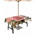 thumbnail image 1 of nqOlkjepod Pink Spring Floral Outdoor Tablecloth with Umbrella Hole & Zipper, Vintage Rose Flower Retro Rectangle Table Cover 52x70 Inch, Dining Waterproof Table Cloth Protector for Patio/Party, 1 of 7