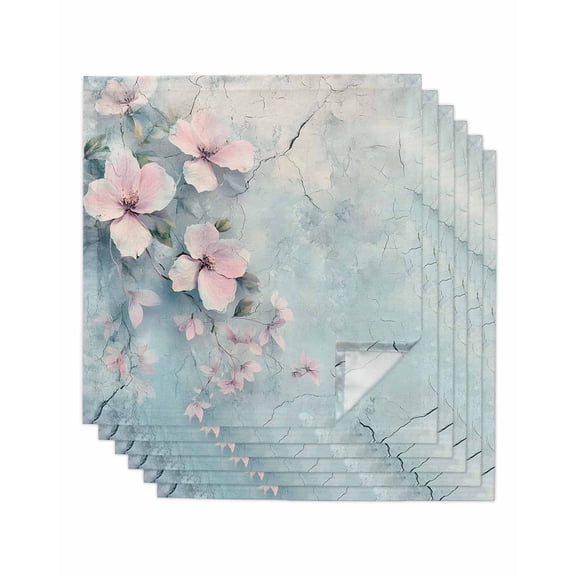 nqOlkjepod Pink Spring Flower Cloth Napkins Set of 6 Reusable Dinner Napkins, Retro Blue Wall Mottled Pastoral Cocktail Napkin Washable Table Napkins for Wedding/Holiday Party/Baby Shower 20"x20"