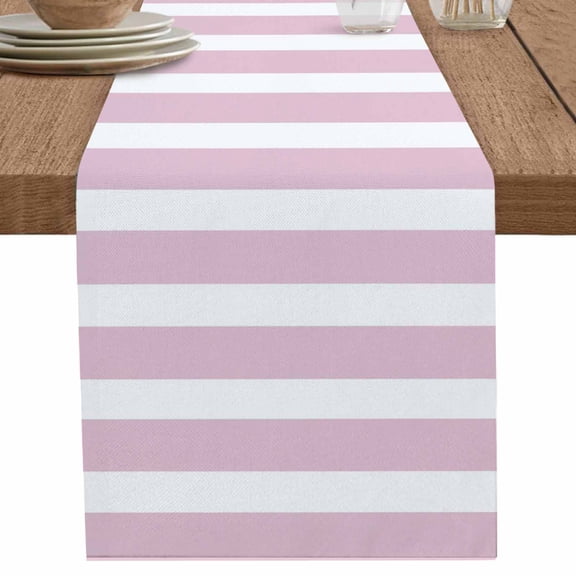 nqOlkjepod Pink Stripe Table Runner 48 Inches Long Farmhouse Dress Scarves, Modern Simple Geometric White Striped Dining Tablerunner for Coffee Table/Kitchen Island/Party Décor, 13" x 48"