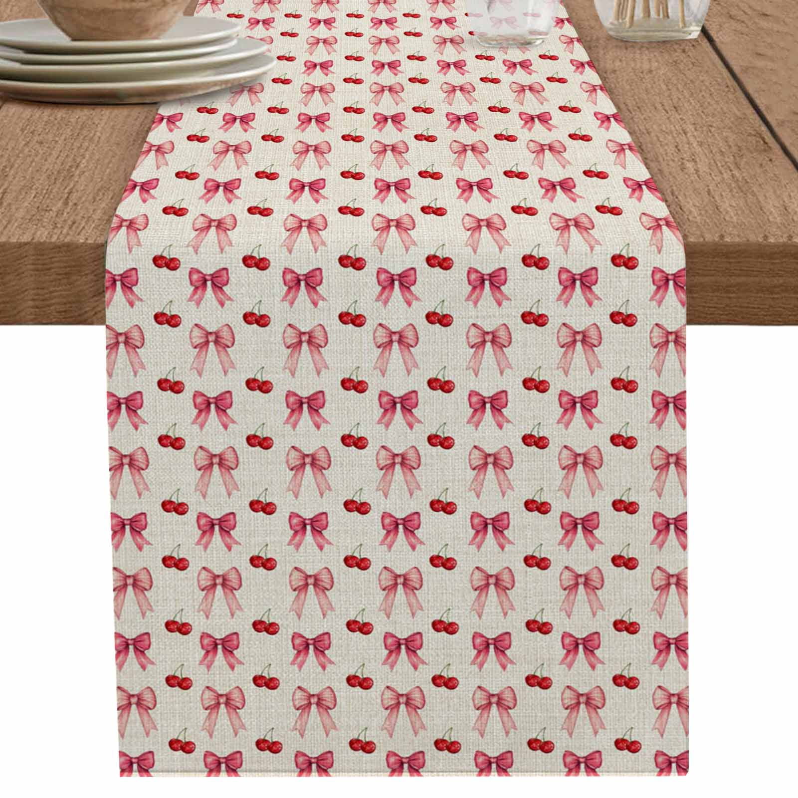 nqOlkjepod Pink Sweet Bow Table Runner 72 Inches Long Farmhouse Dress ...