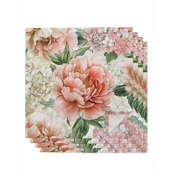 nqOlkjepod Pink White Flowers Cloth Napkins Set of 4 Reusable Dinner Napkins, Spring Farmhouse Blossom Floral Cocktail Napkin Washable Table Napkins for Wedding/Holiday Party/Baby Shower 20"x20"