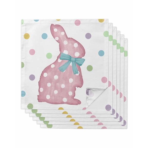 nqOlkjepod Polka Dot Pink Bunny Cloth Napkins Set of 6 Reusable Dinner Napkins, Farmhouse Rabbit Cocktail Napkin Washable Table Napkins for Wedding/Holiday Party/Baby Shower 20"x20"