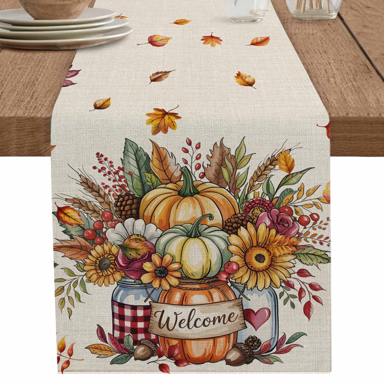 nqOlkjepod Pumpkin Fall Table Runner 70 Inches Long Farmhouse Dress ...