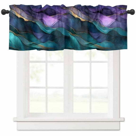 nqOlkjepod Purple Blue Ombre Farmhouse Short Window Curtain Valances, Modern Luxury Abstract Marble Texture Rod Pocket Kitchen Valances for Living Room Bedroom Bathroom Cafe, 1 Panel - 54" x 18"