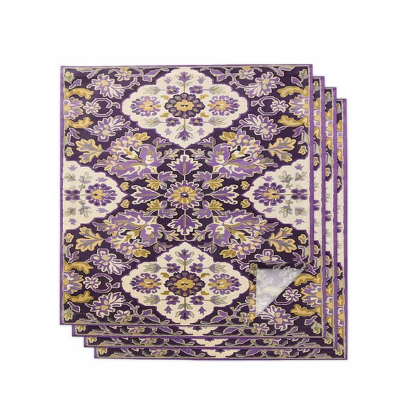 nqOlkjepod Purple Boho Cloth Napkins Set of 4 Reusable Dinner Napkins, Ethnic Southwest Country Flowers Motifs Cocktail Napkin Washable Table Napkins for Wedding/Holiday Party/Baby Shower 20"x20"