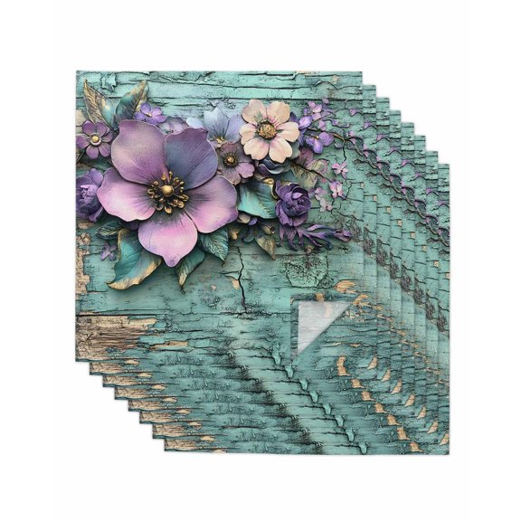 nqOlkjepod Purple Floral Cloth Napkins Set of 8 Reusable Dinner Napkins, Spring Leaves Botanical Vintage Walls Cocktail Napkin Washable Table Napkins for Wedding/Holiday Party/Baby Shower 20"x20"