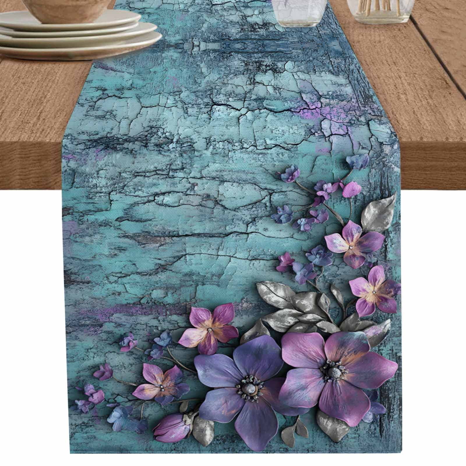 nqOlkjepod Purple Floral Table Runner 72 Inches Long Farmhouse Dress ...