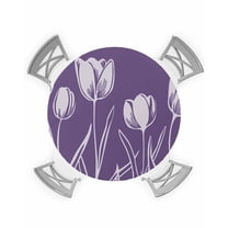 nqOlkjepod Purple Flower Round Tablecloth, Fitted Table Cover with Elastic for 45"-54" Round Tables, Country Garden Floral Aesthetics Plant Table Cloth Outdoor Dinning Party Waterproof Tablecloths