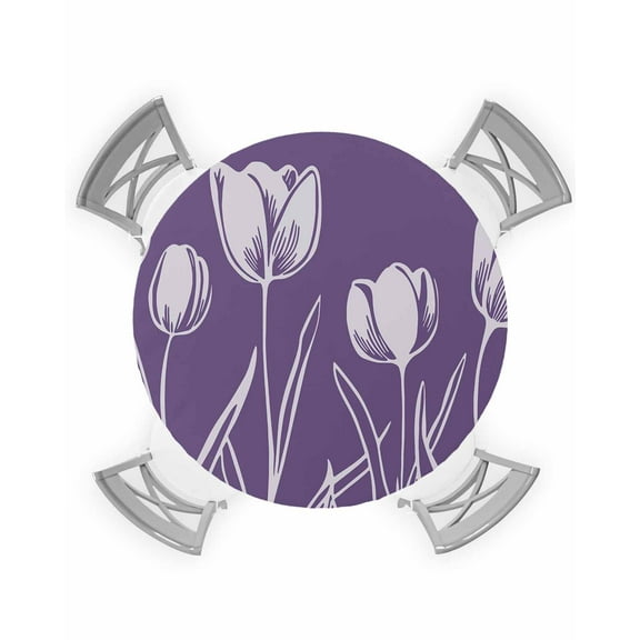 nqOlkjepod Purple Flower Round Tablecloth, Fitted Table Cover with Elastic for 45"-54" Round Tables, Country Garden Floral Aesthetics Plant Table Cloth Outdoor Dinning Party Waterproof Tablecloths