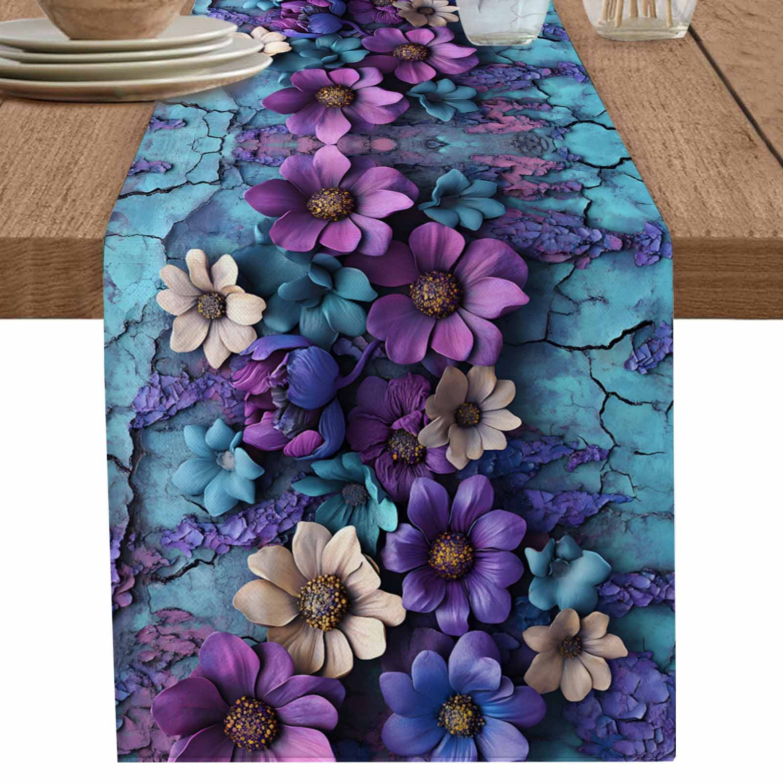 nqOlkjepod Purple Flowers Table Runner 72 Inches Long Farmhouse Dress ...