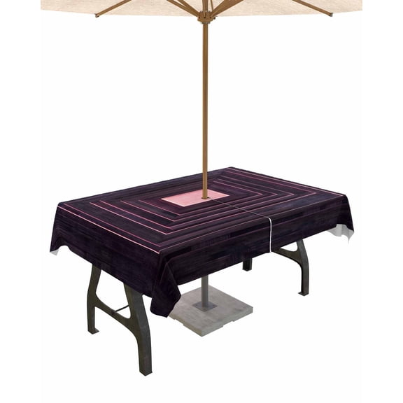 nqOlkjepod Purple Geometric Outdoor Tablecloth with Umbrella Hole & Zipper, Framed Abstract Art Modern Rectangle Table Cover 54x80 Inch, Dining Waterproof Table Cloth Protector for Patio/Party