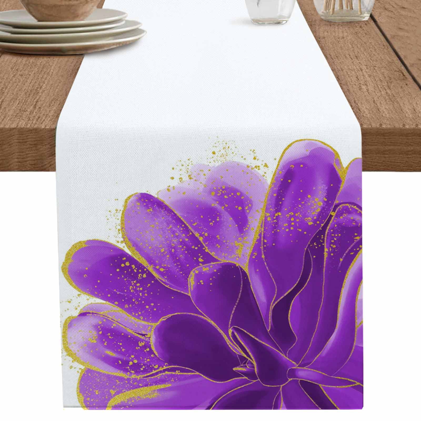 nqOlkjepod Purple Gold Table Runner 72 Inches Long Farmhouse Dress ...