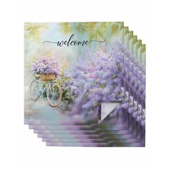 nqOlkjepod Purple Lavender Cloth Napkins Set of 6 Reusable Dinner Napkins, Spring Leaves Bike Farm Country Garden Cocktail Napkin Washable Table Napkins for Wedding/Holiday Party/Baby Shower 20"x20"