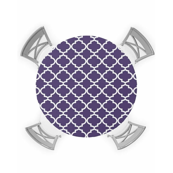 nqOlkjepod Purple Moroccon Round Tablecloth, Fitted Table Cover with Elastic for 36"-44" Round Tables, Country Chic Ethnic Minimalist Motifs Table Cloth Outdoor Dinning Party Waterproof Tablecloths