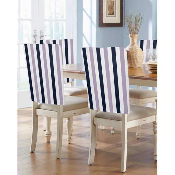 nqOlkjepod Purple Navy Blue Striped Chair Covers Set of 4, Decorative Chair Back Cover, Farmhouse Stripe Art Dining Room Chair Slipcovers Removable Chair Protectors Covers for Party Banquet