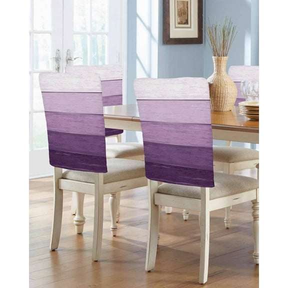 nqOlkjepod Purple Ombre Chair Covers Set of 6, Decorative Chair Back Cover, Farmhouse Vintage Wooden Striped Dining Room Chair Slipcovers Removable Chair Protectors Covers for Party Banquet