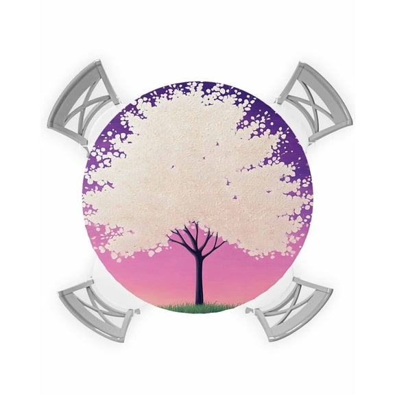 nqOlkjepod Purple Star Sky Round Tablecloth, Fitted Table Cover with Elastic for 36"-44" Round Tables, Tree Retro Abstract Watercolor Art Table Cloth Outdoor Dinning Party Waterproof Tablecloths