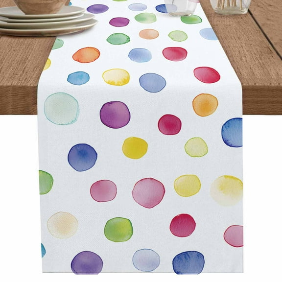 nqOlkjepod Rainbow Boho Table Runner 60 Inches Long Farmhouse Dress Scarves, Colored Minimalist Geometric Polka Dots Dining Tablerunner for Coffee Table/Kitchen Island/Party Décor, 13" x 60"