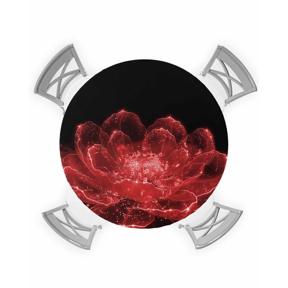 nqOlkjepod Red Black Floral Round Tablecloth, Fitted Table Cover with Elastic for 45"-54" Round Tables, Modern Minimalist Gradient Flowers Table Cloth Outdoor Dinning Party Waterproof Tablecloths