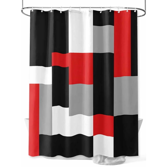 nqOlkjepod Red Black Grey Geometric Shower Curtain, Waterproof Shower Curtains for Bathroom, Modern Abstract Art Luxury Washable Fabric Bathtub Curtain Set Bath Decor with 12 Hooks Long 72"x84"
