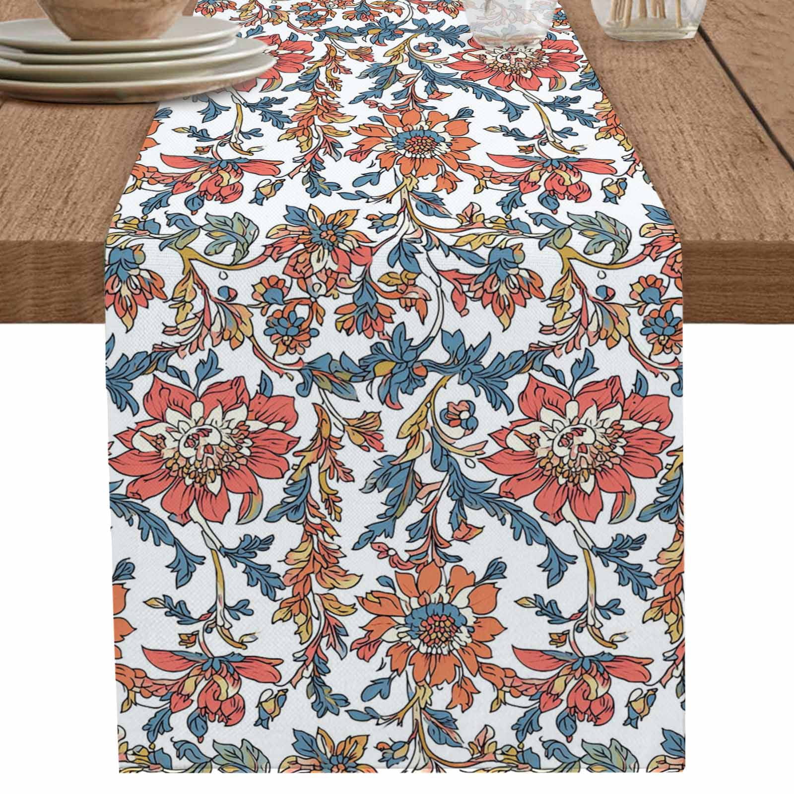 nqOlkjepod Red Blue Floral Table Runner 70 Inches Long Farmhouse Dress ...