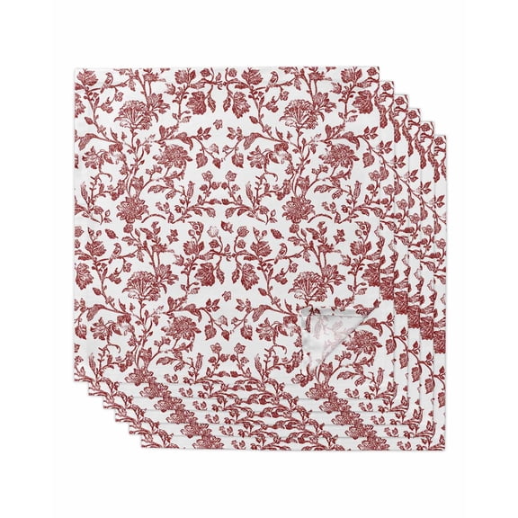 nqOlkjepod Red Boho Flower Cloth Napkins Set of 6 Reusable Dinner Napkins, Vintage Paisley Farmhouse Pattern Cocktail Napkin Washable Table Napkins for Wedding/Holiday Party/Baby Shower 20"x20"