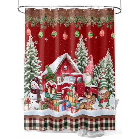 nqOlkjepod Red Christmas Shower Curtain, Waterproof Shower Curtains for Bathroom, Truck Elk Xmas Tree Snowflake Ball Winter Gnomes Washable Bathtub Curtain Set Bath Decor with 12 Hooks Stall 36"x72"