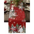 thumbnail image 1 of nqOlkjepod Red Christmas Table Runner 48 Inches Long Farmhouse Dress Scarves, Snowman Xmas Truck Balls Tree Dining Tablerunner for Coffee Table/Kitchen Island/Party Décor, 13" x 48", 1 of 7