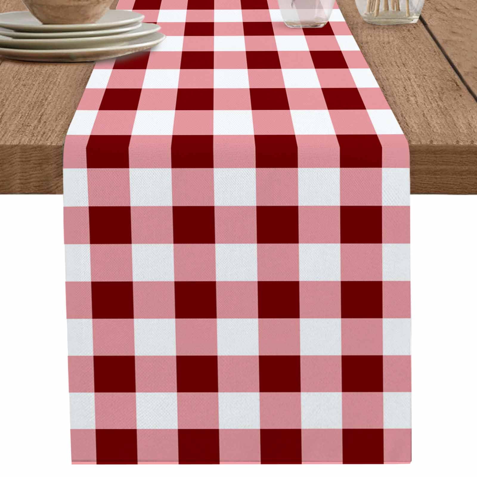nqOlkjepod Red Farmhouse Table Runner 70 Inches Long Farmhouse Dress Scarves, Gradient Buffalo Plaid Lattice Grid Dining Tablerunner for Coffee Table/Kitchen Island/Party Décor, 13" x 70"