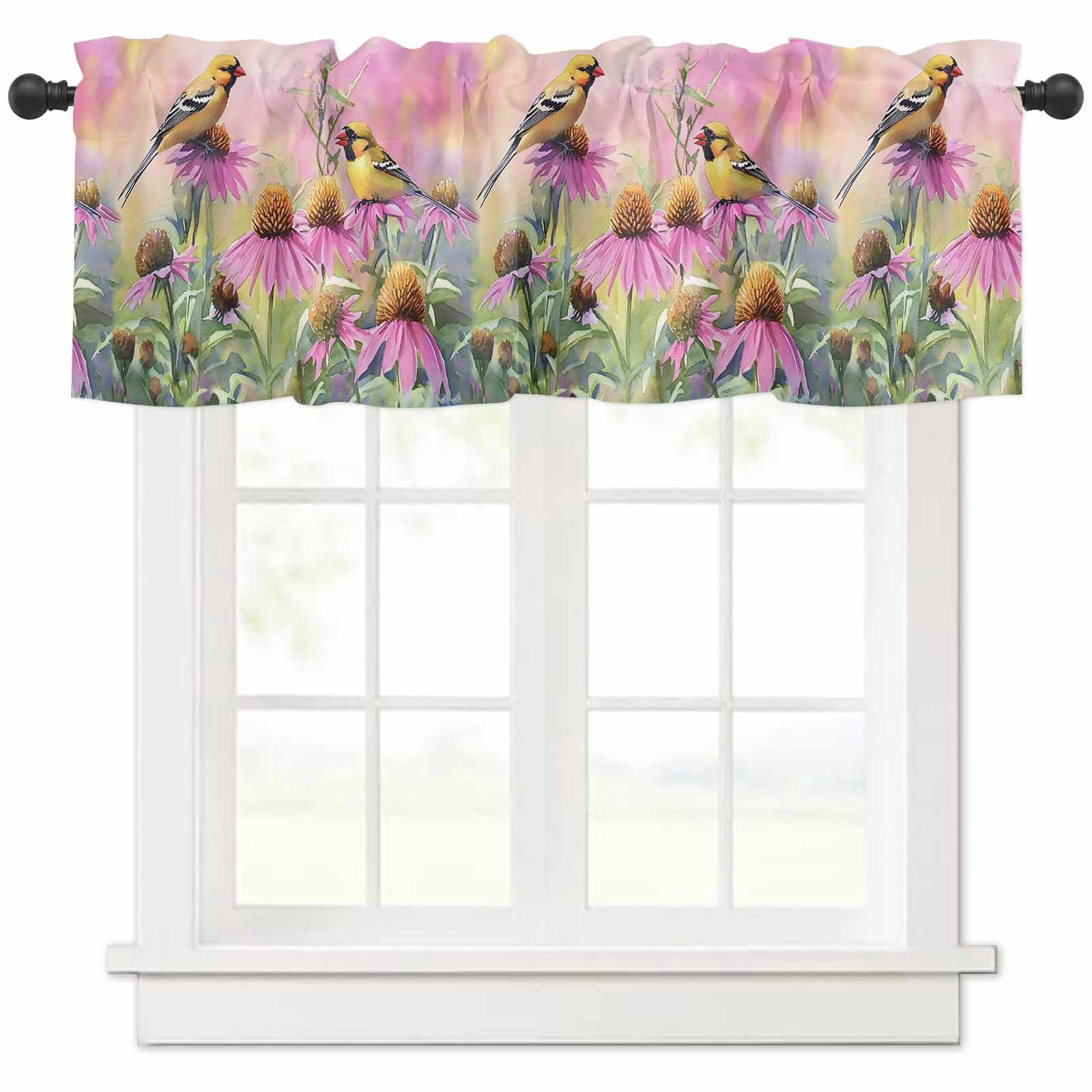 Red & Pink Checkered Kitchen Valance - 2 Pack Polyester Blackout Half Window Curtain, 52 X 16 In