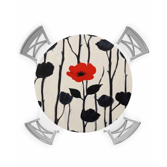 nqOlkjepod Red Flowers Round Tablecloth, Fitted Table Cover with Elastic for 55"-60" Round Tables, Spring Botanical Flowers Branch Farmhouse Table Cloth Outdoor Dinning Party Waterproof Tablecloths