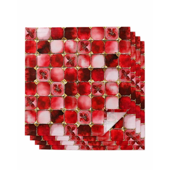 nqOlkjepod Red Geometric Cloth Napkins Set of 4 Reusable Dinner Napkins, Modern Abstract Art Botanical Cocktail Napkin Washable Table Napkins for Wedding/Holiday Party/Baby Shower 20"x20"