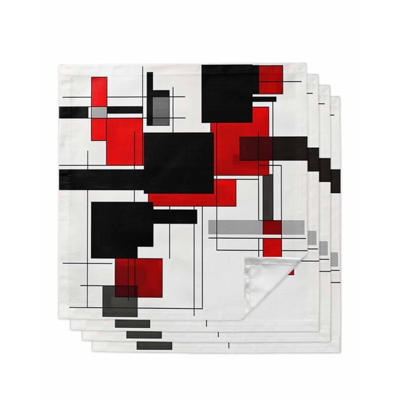 nqOlkjepod Red Grey Black Cloth Napkins Set of 4 Reusable Dinner Napkins, Irregular Modern Geometric Abstract Cocktail Napkin Washable Table Napkins for Wedding/Holiday Party/Baby Shower 20"x20"