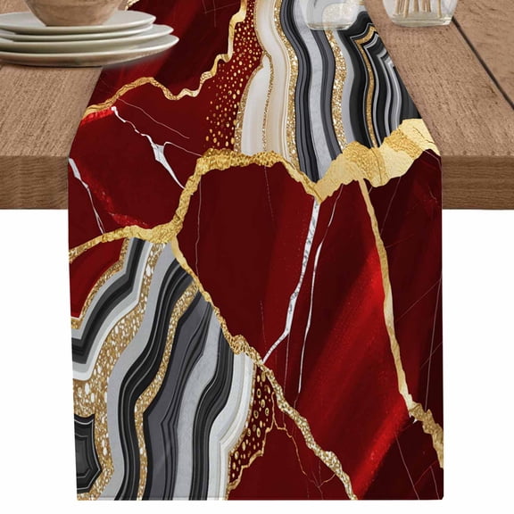 nqOlkjepod Red Marble Table Runner 48 Inches Long Farmhouse Dress Scarves, Grey Gold Texture Vintage Farmhouse Art Dining Tablerunner for Coffee Table/Kitchen Island/Party Décor, 13" x 48"
