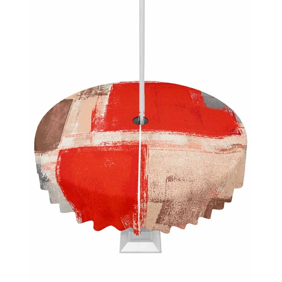 nqOlkjepod Red Ombre Outdoor Tablecloth with Umbrella Hole & Zipper, Farmhouse Contemporary Abstract Checked Round Table Cover 60 Inch, Dining Waterproof Table Cloth Protector for Patio/Party/Picnic