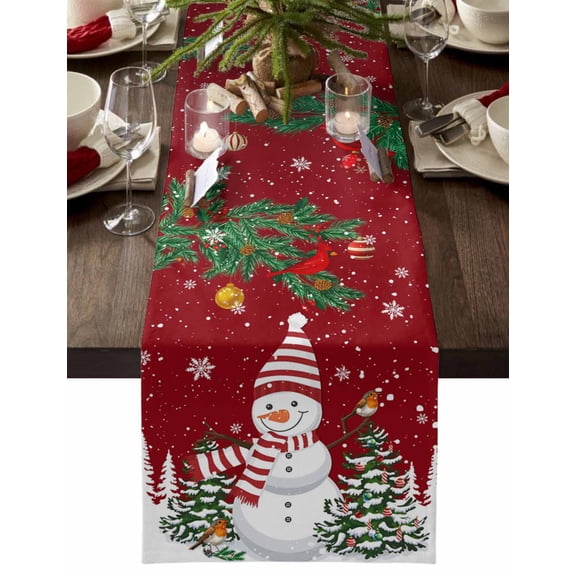 nqOlkjepod Red Snowman Christmas Table Runner 36 Inches Long Farmhouse Dress Scarves, Xmas Tree Snowflake Balls Dining Tablerunner for Coffee Table/Kitchen Island/Party Décor, Small 13" x 36"