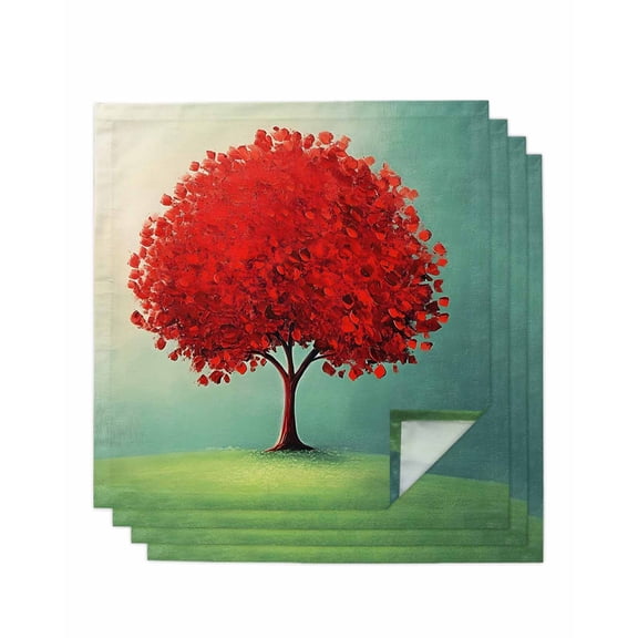 nqOlkjepod Red Tree Cloth Napkins Set of 4 Reusable Dinner Napkins, Green Grass Gradient Blue Sky Landscape Cocktail Napkin Washable Table Napkins for Wedding/Holiday Party/Baby Shower 20"x20"