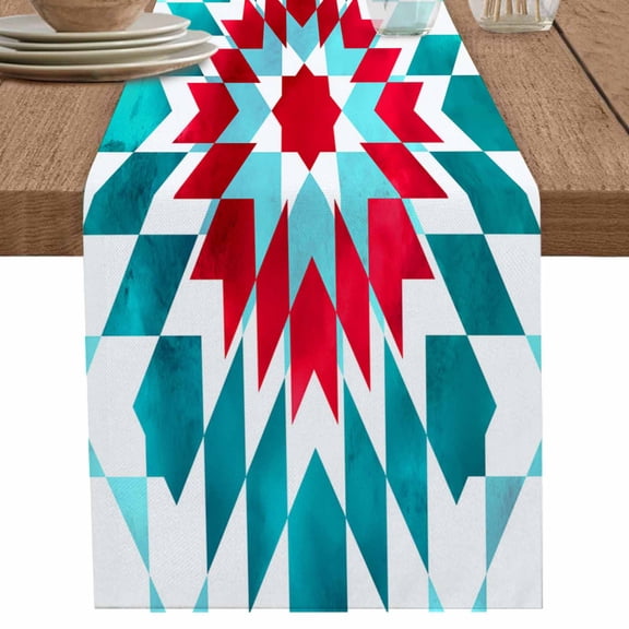 nqOlkjepod Red Turquoise Boho Table Runner 48 Inches Long Farmhouse Dress Scarves, Ethnic Tribal Aztec Abstract Geometric Dining Tablerunner for Coffee Table/Kitchen Island/Party Décor, 13" x 48"
