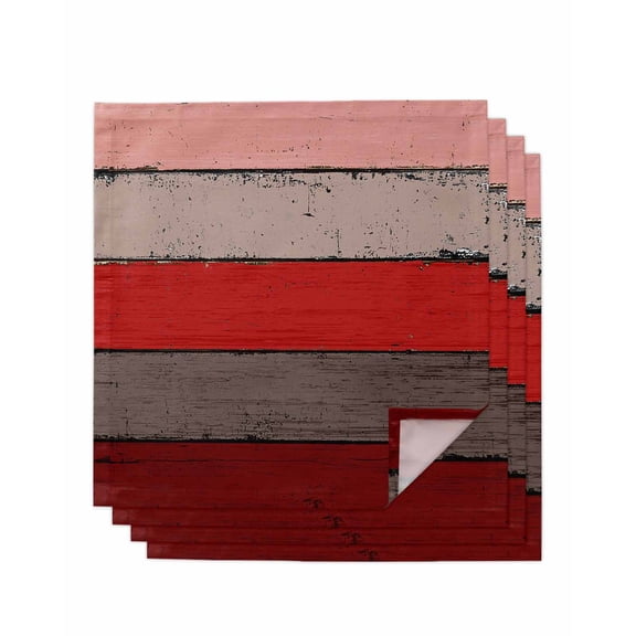 nqOlkjepod Red Wooden Cloth Napkins Set of 4 Reusable Dinner Napkins, Grey Stripe Gradient Country Rustic Grain Cocktail Napkin Washable Table Napkins for Wedding/Holiday Party/Baby Shower 20"x20"