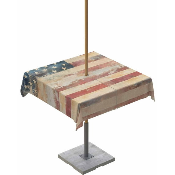nqOlkjepod Retro American Flag Outdoor Tablecloth with Umbrella Hole & Zipper, Rustic Star and Stripes US Flag Square Table Cover 54x54 Inch, Dining Waterproof Table Cloth Protector for Patio/Party
