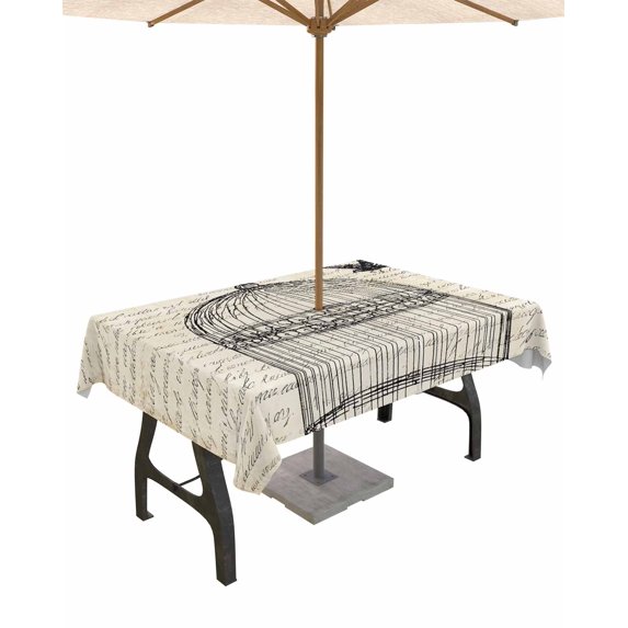 nqOlkjepod Retro Birdcage Outdoor Tablecloth with Umbrella Hole & Zipper, Vintage Abstract Art Bird Rectangle Table Cover 60x84 Inch, Dining Waterproof Table Cloth Protector for Patio/Party/Picnic