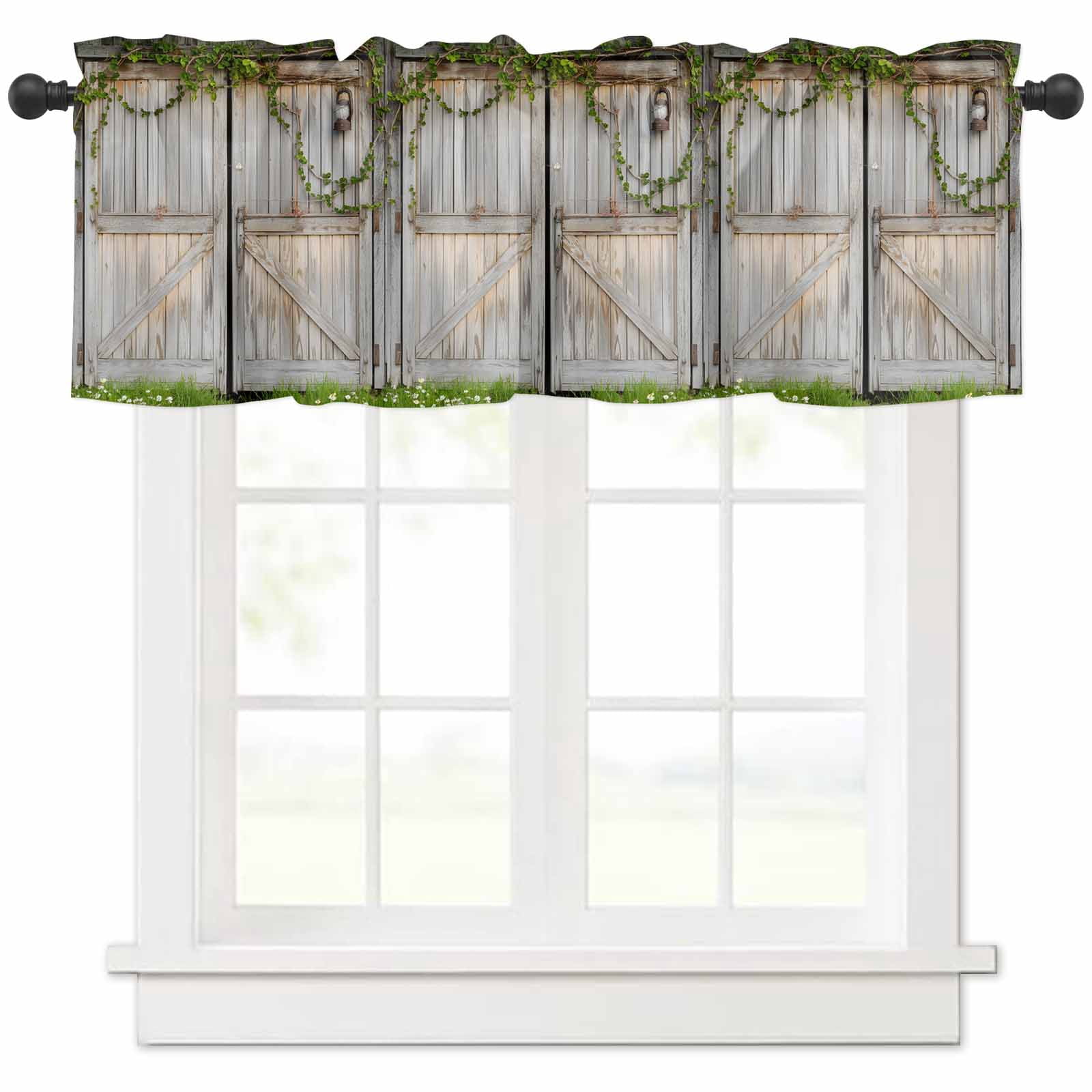 nqOlkjepod Retro Brown Door Farmhouse Short Window Curtain Valances ...