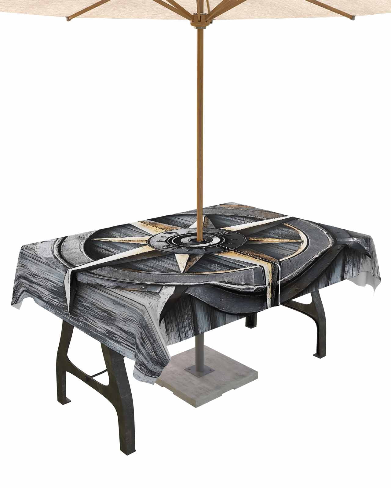 nqOlkjepod Retro Coastal Outdoor Tablecloth with Umbrella Hole & Zipper ...
