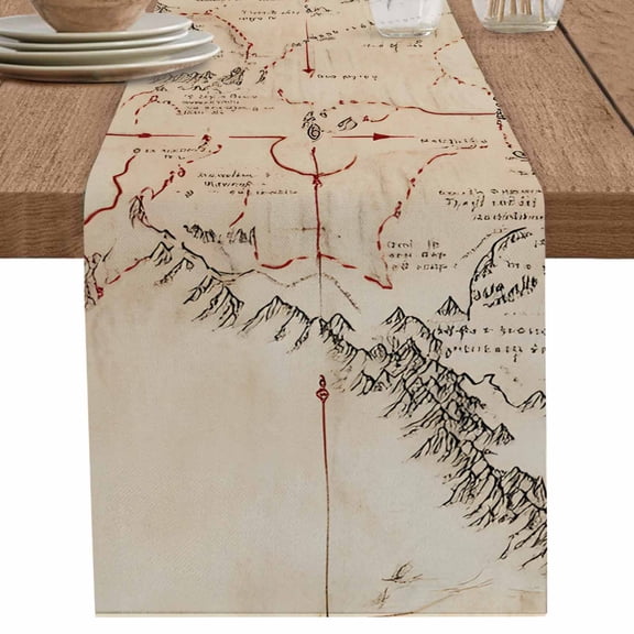 nqOlkjepod Retro Map Table Runner 70 Inches Long Farmhouse Dress Scarves, Middle Century Mountain Landscape Vintage Art Dining Tablerunner for Coffee Table/Kitchen Island/Party Décor, 13" x 70"