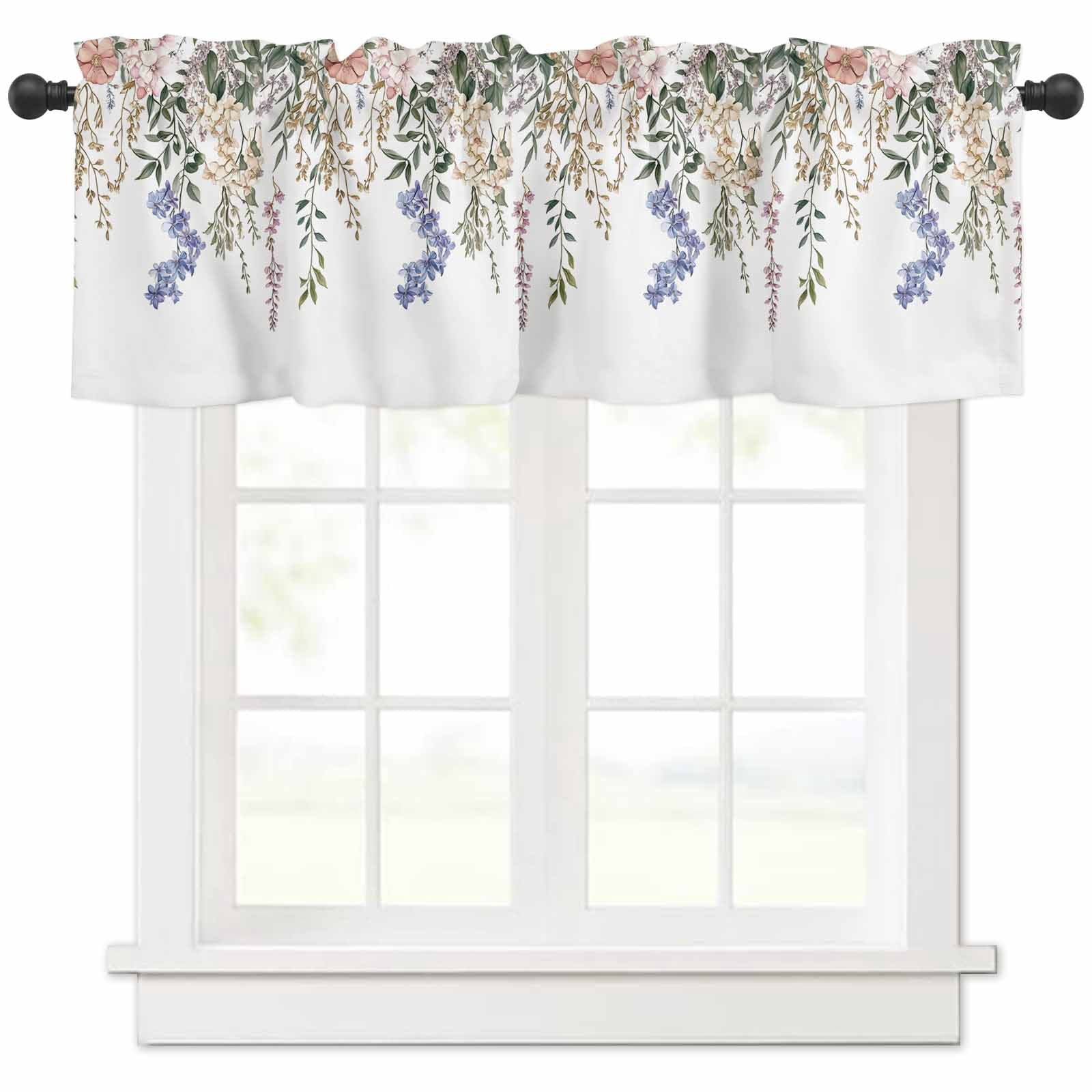 nqOlkjepod Rustic Floral Leaves Farmhouse Short Window Curtain Valances ...