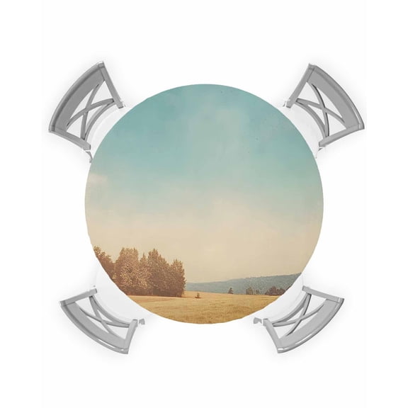 nqOlkjepod Rustic Turquoise Sky Golden Fields Landscape Round Tablecloth, Fitted Table Cover with Elastic for 36"-44" Round Tables, Table Cloth Outdoor Indoor Dinning Party Waterproof Tablecloths